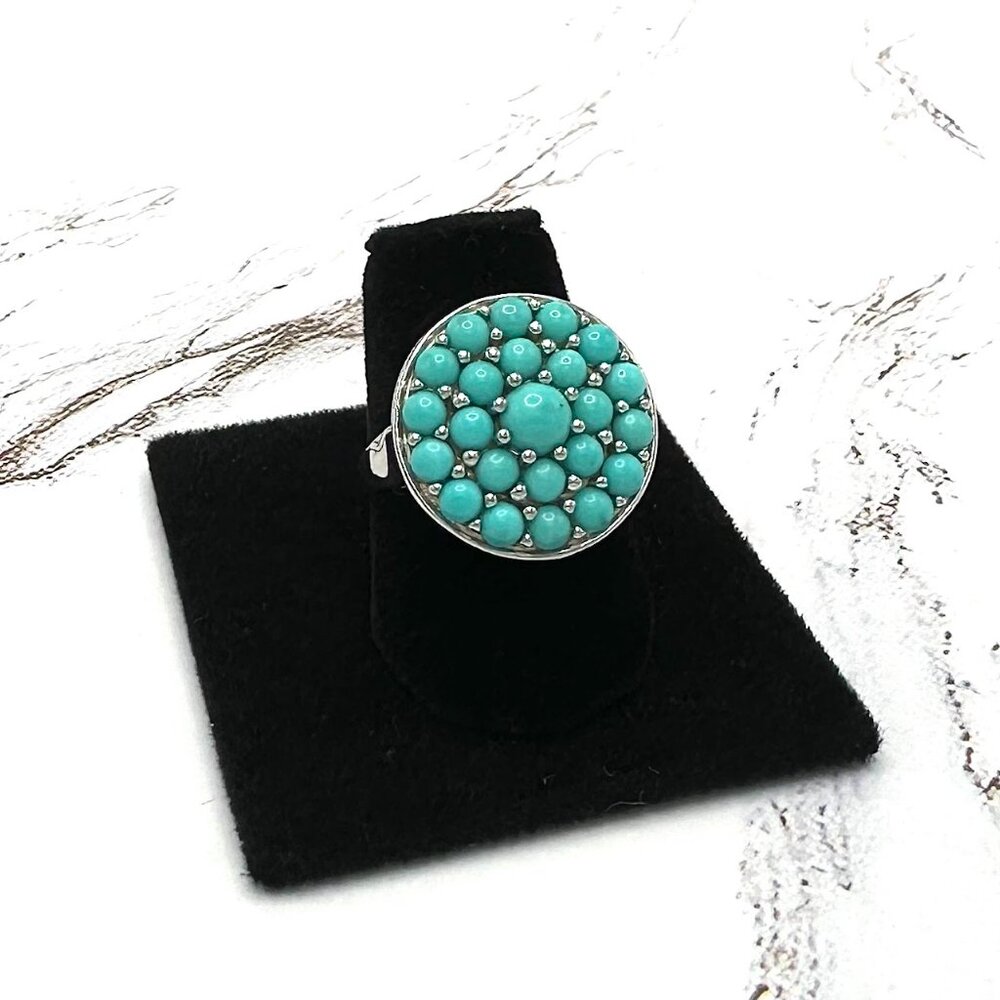 Round Blue Sleeping Beauty Turquoise 925 Sterling Silver Cocktail Ring Size 6